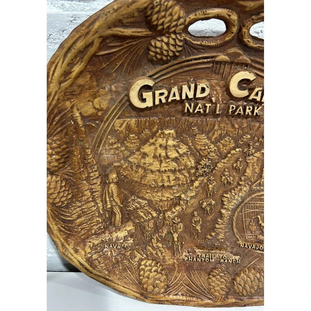 Vintage Grand Canyon Park Souvenir Faux Wood Resin Bowl Taco Navajo Americana